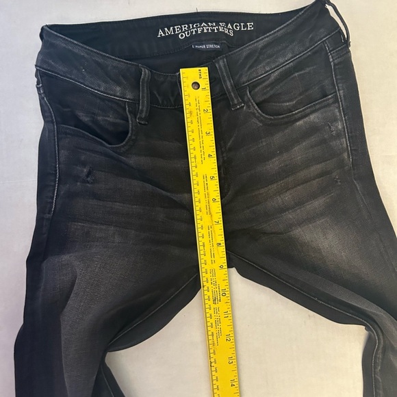 American Eagle Super Stretch Black Charcoal Skinny distressed Jeans Sz-4R.   E10 - Picture 10 of 11